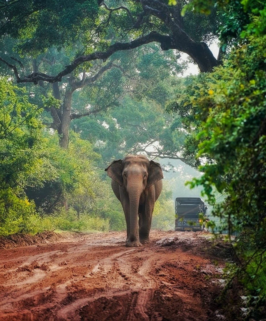 Elephants roaming through Udawalawe National Park in Sri Lanka.