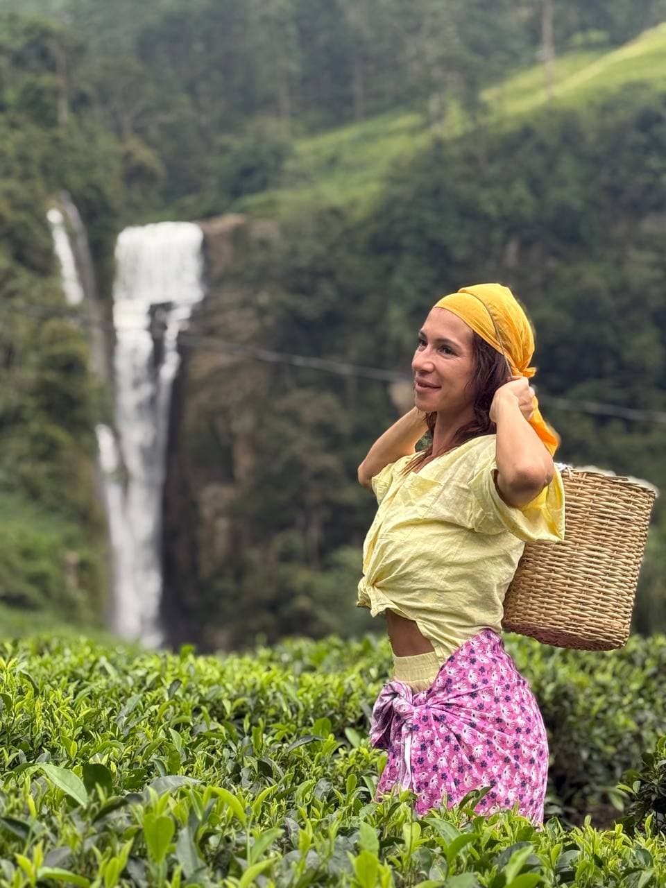 Lush green mountains and tea plantations in Sri Lanka hill country