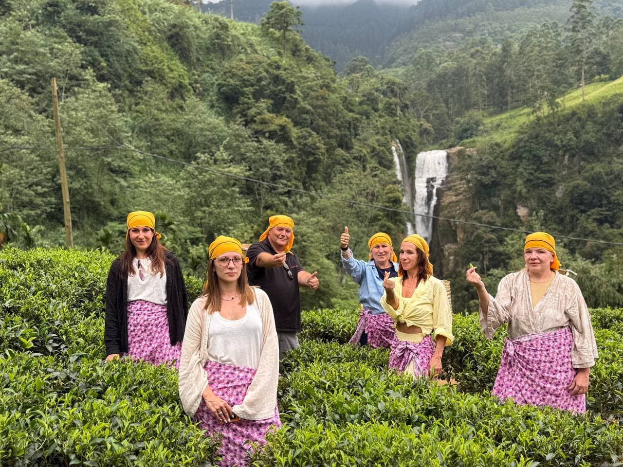 Lush green mountains and tea plantations in Sri Lanka hill country
